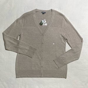 Eddie Bauer Camel V Neck Lambswool Blend Cardigan NWT Size Large